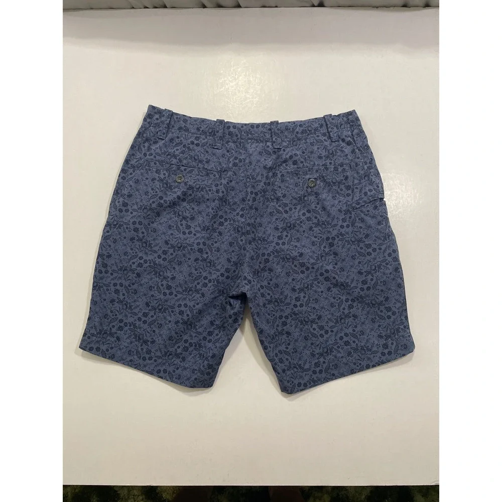 Roundtree & Yorke Casuals Mens 34 Blue Floral Cotton‎ Flat Front Chino Shorts